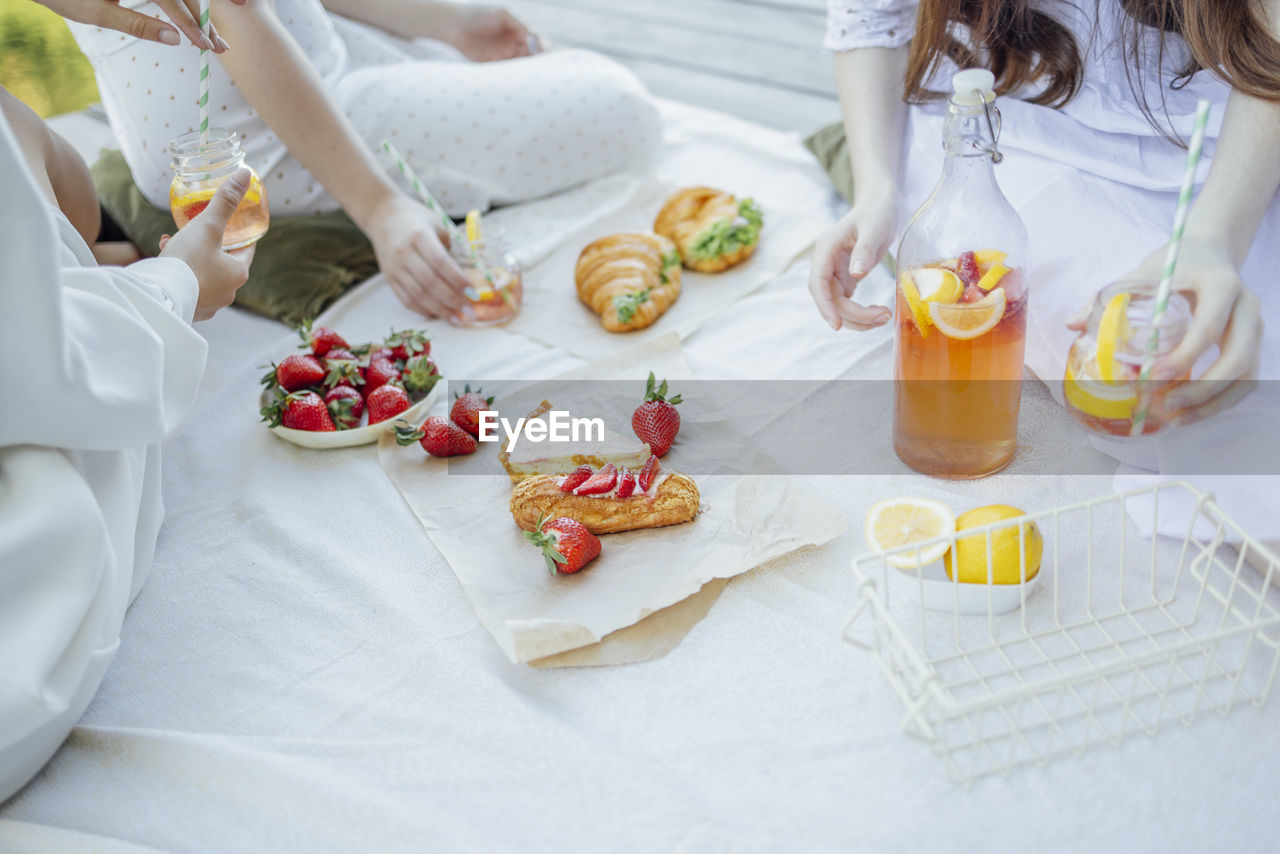 high angle view of woman with bouquet