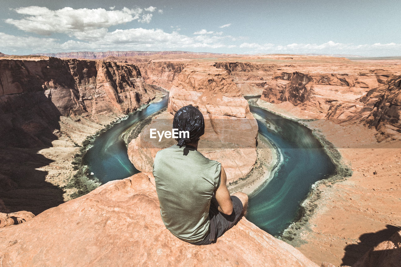 Rear view of woman at horseshoe bend