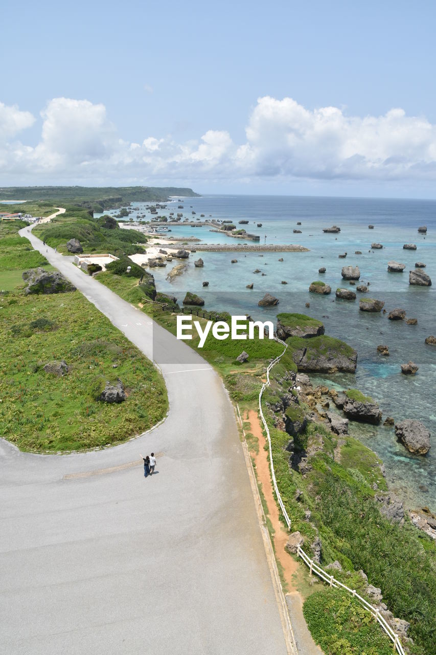 High angle view of beach against sky