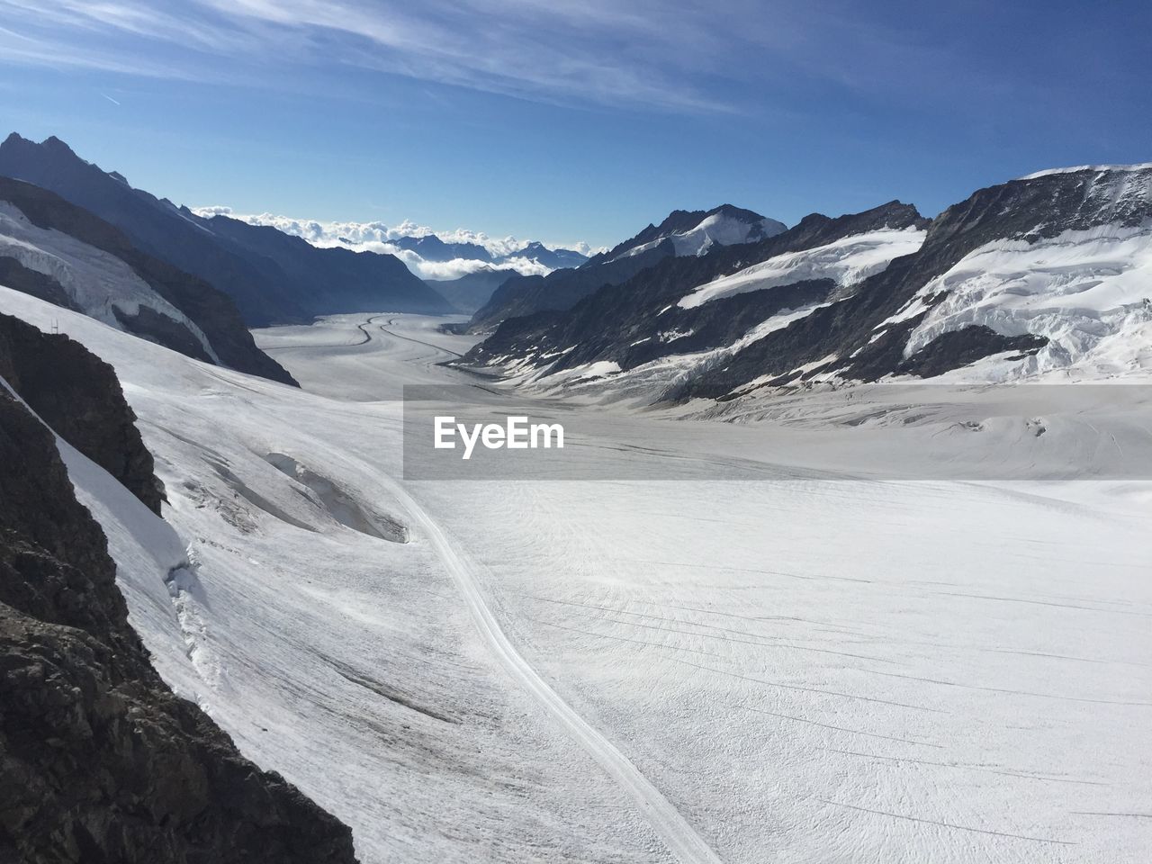 Scenic view of snow covered mountains