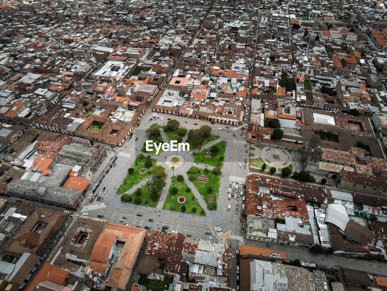 High angle view of buildings in city