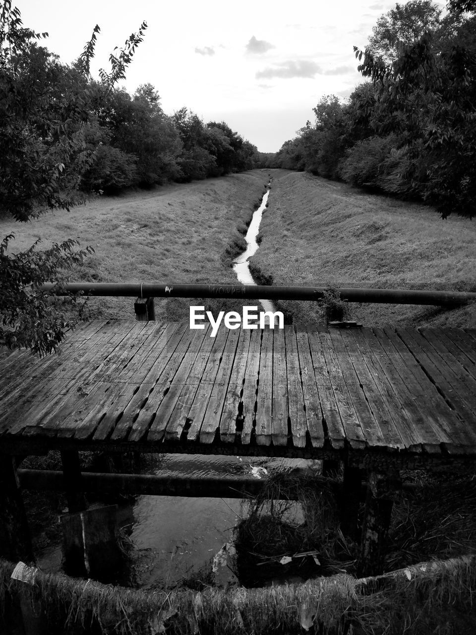 Wooden footbridge over stream