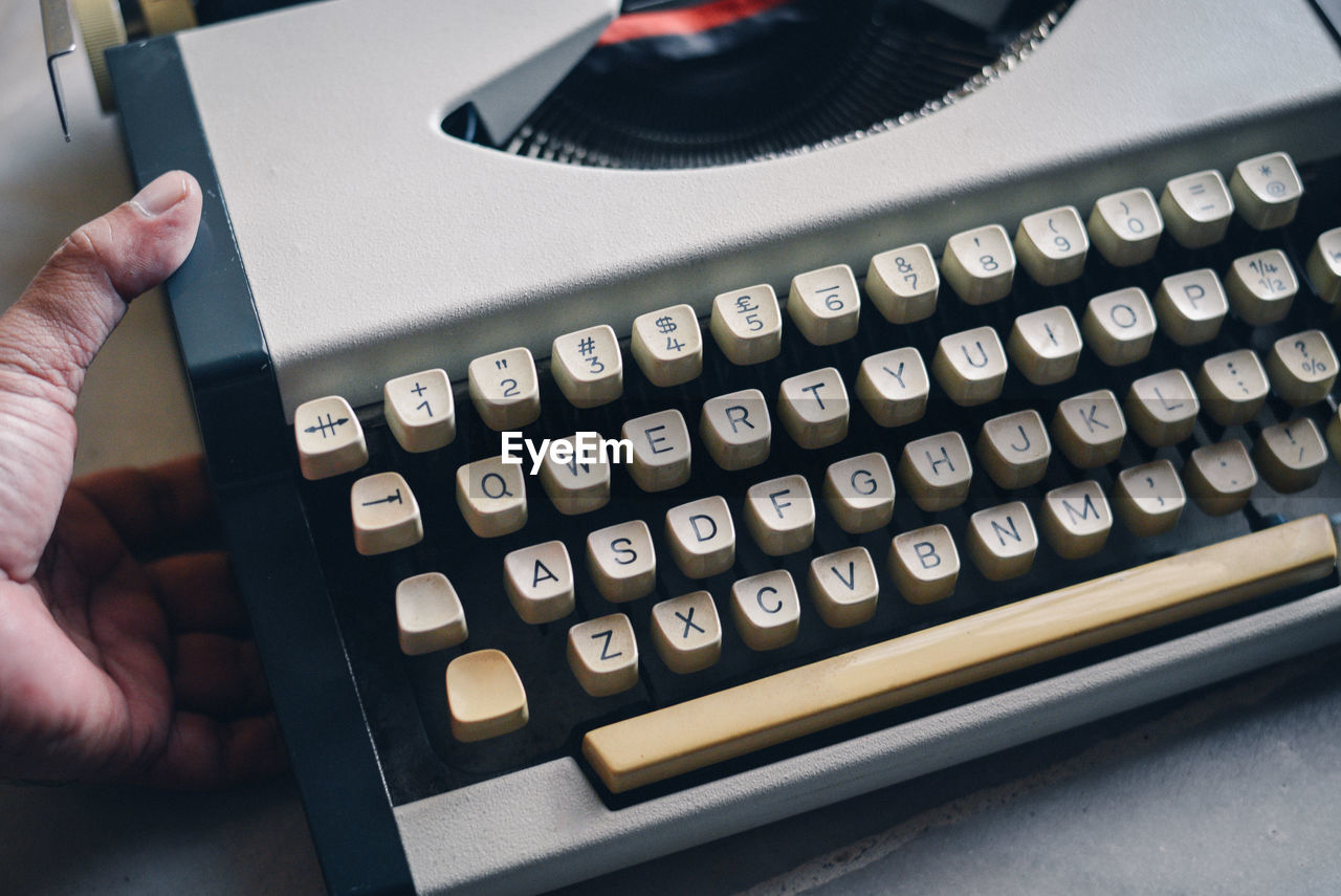 High angle view of vintage typewriter on a table