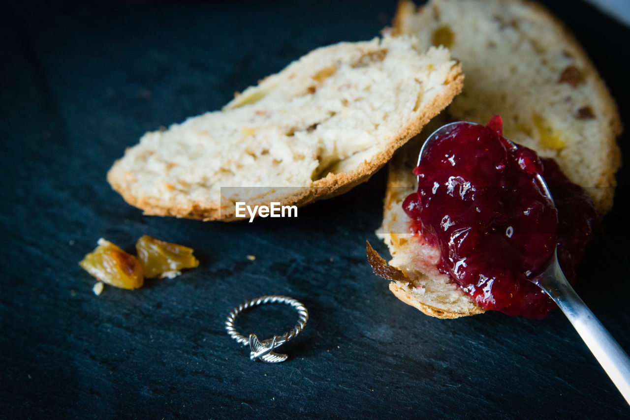 Close-up of jam on toast