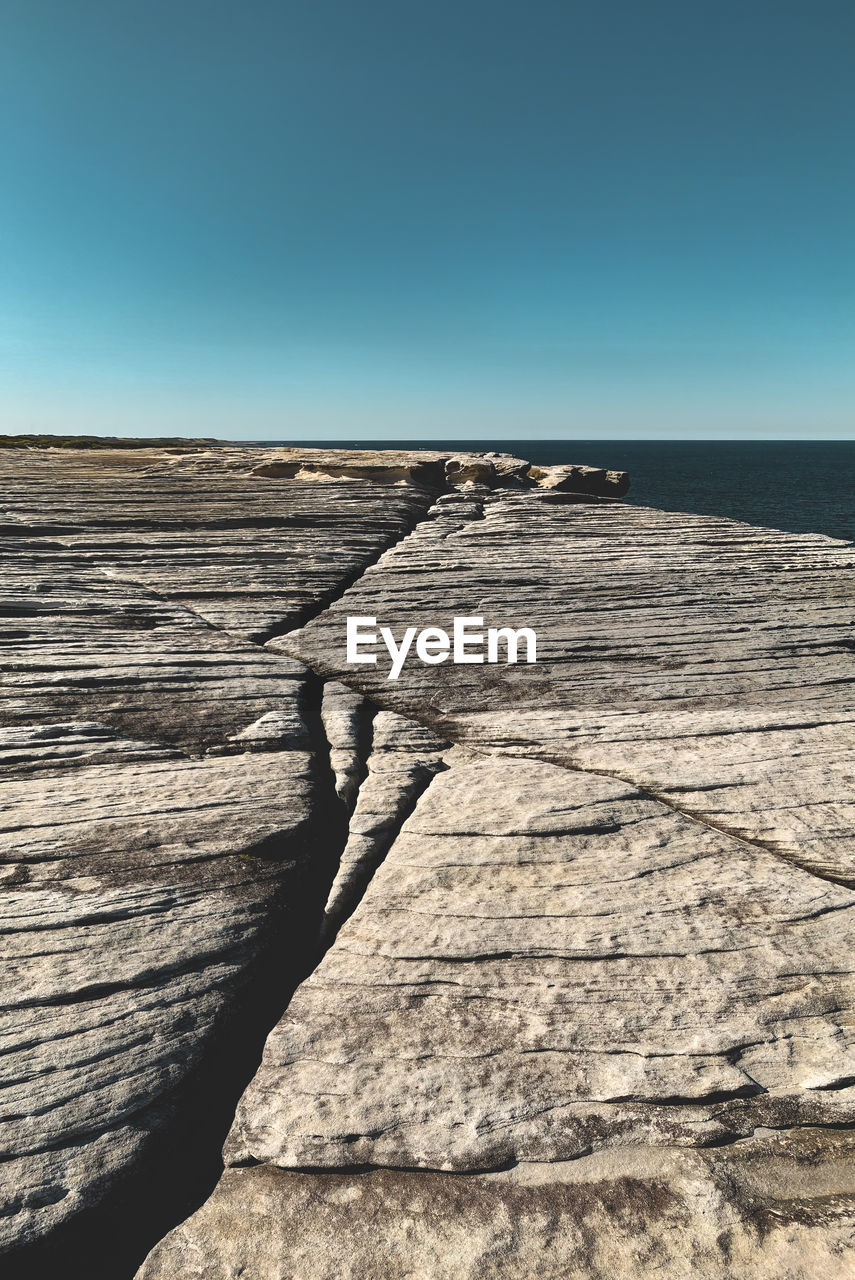 SCENIC VIEW OF SEA SHORE AGAINST CLEAR SKY