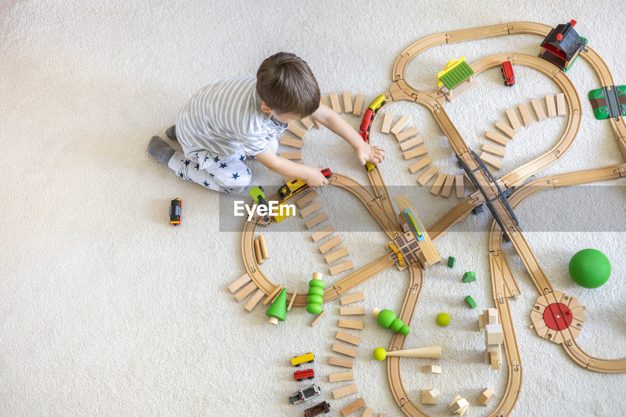 high angle view of multi colored toys