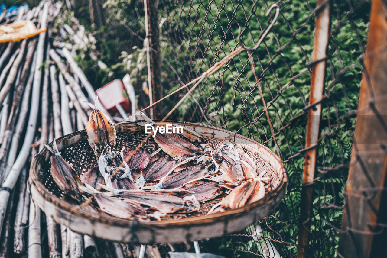 Dried fishes in basket