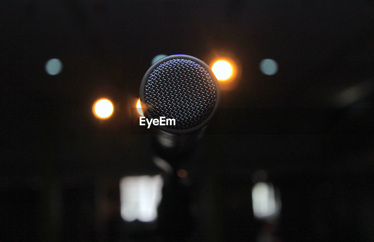 Close-up of microphone at recording studio
