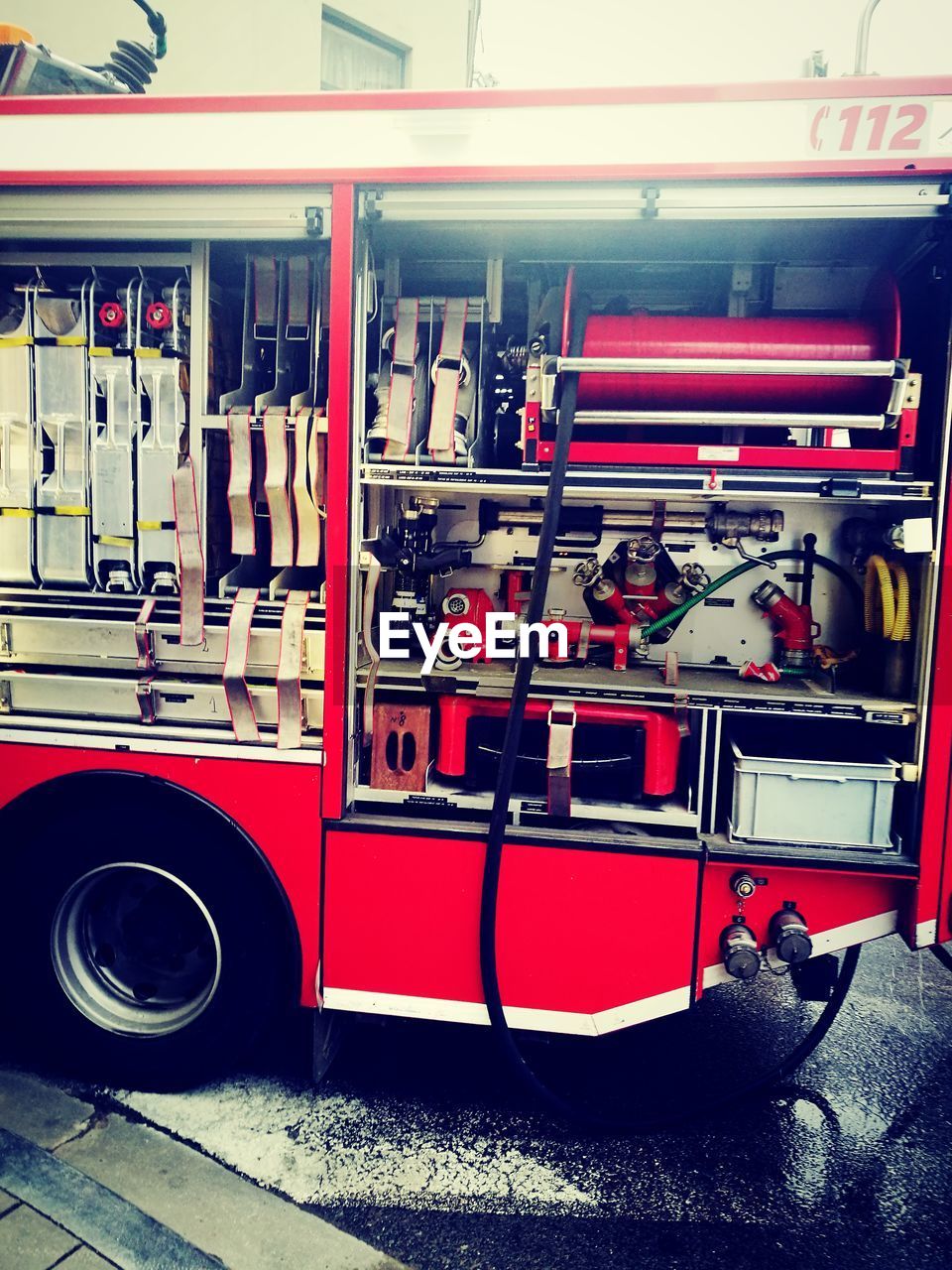 Close-up of fire engine on street