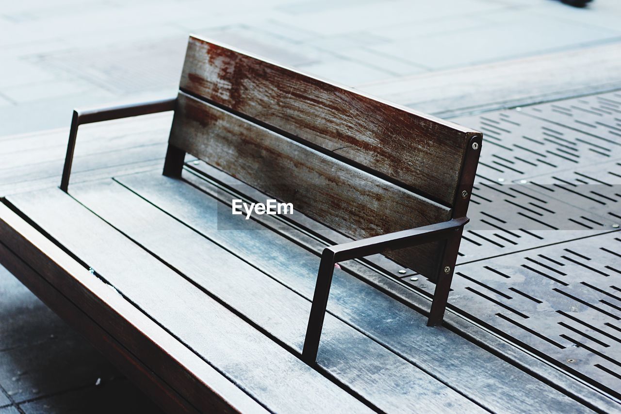 High angle view of empty bench