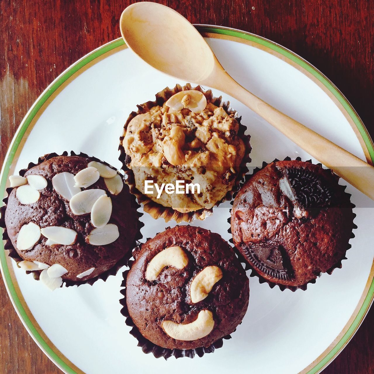 Directly above shot of cupcakes on table