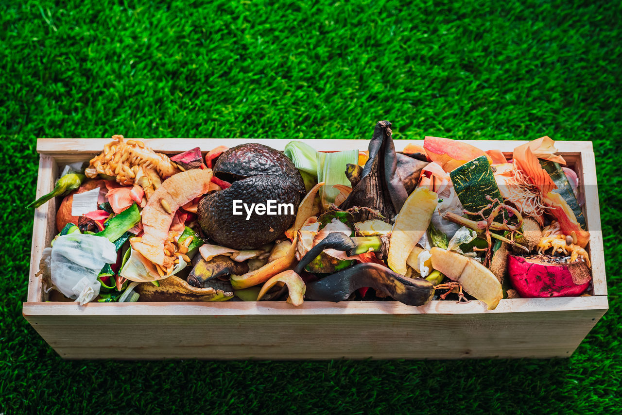 HIGH ANGLE VIEW OF VEGETABLES ON BASKET