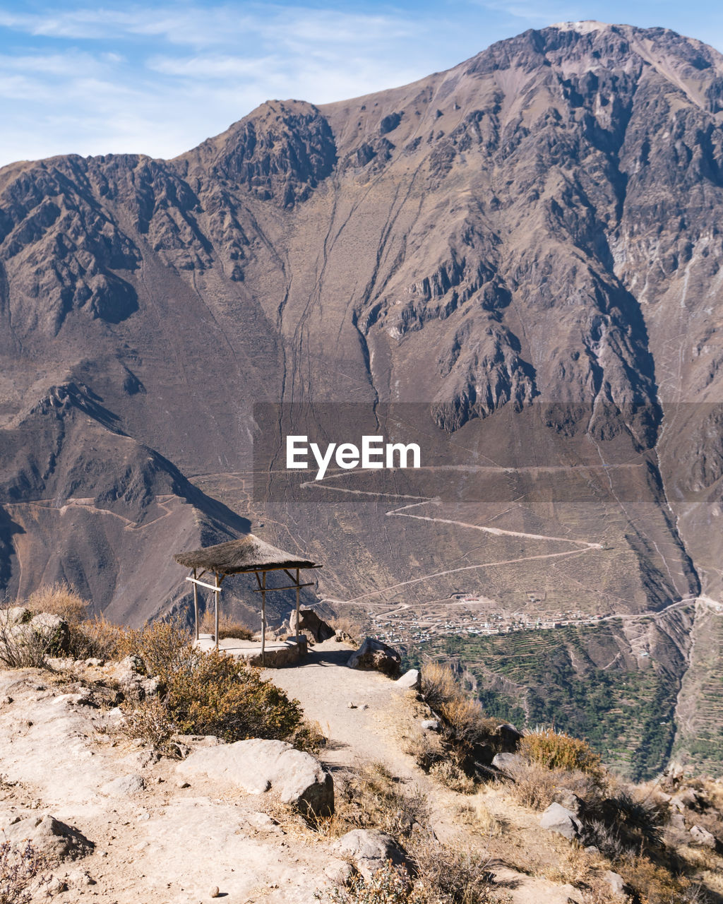 High angle view of landscape against mountain range