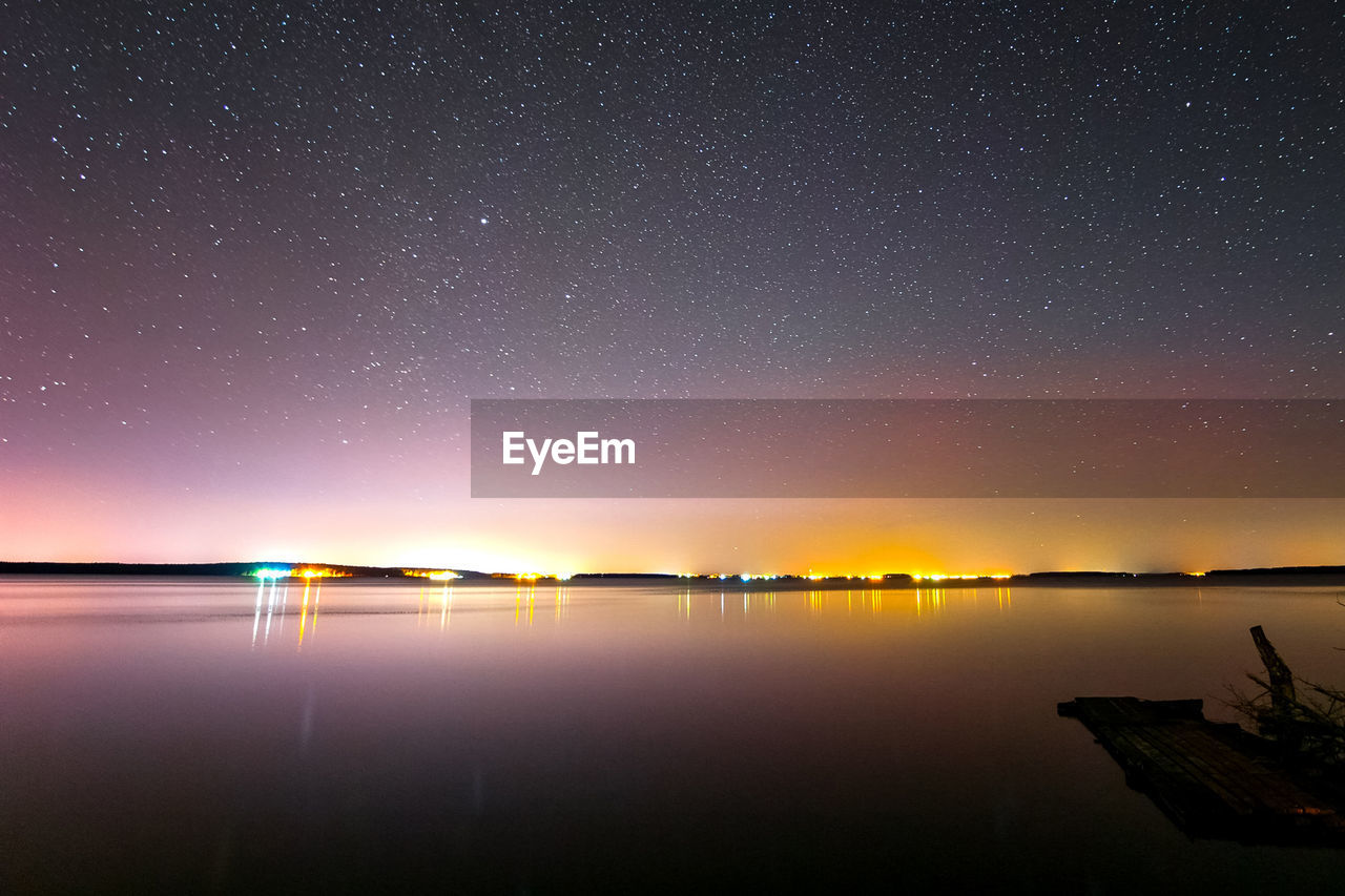 SCENIC VIEW OF LAKE AGAINST STAR FIELD AGAINST SKY