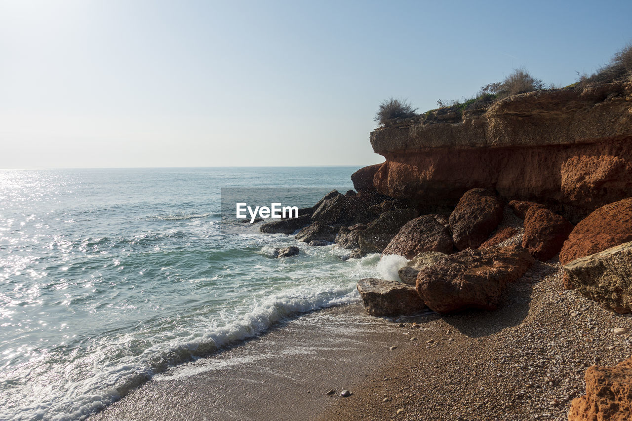 Scenic view of sea against clear sky