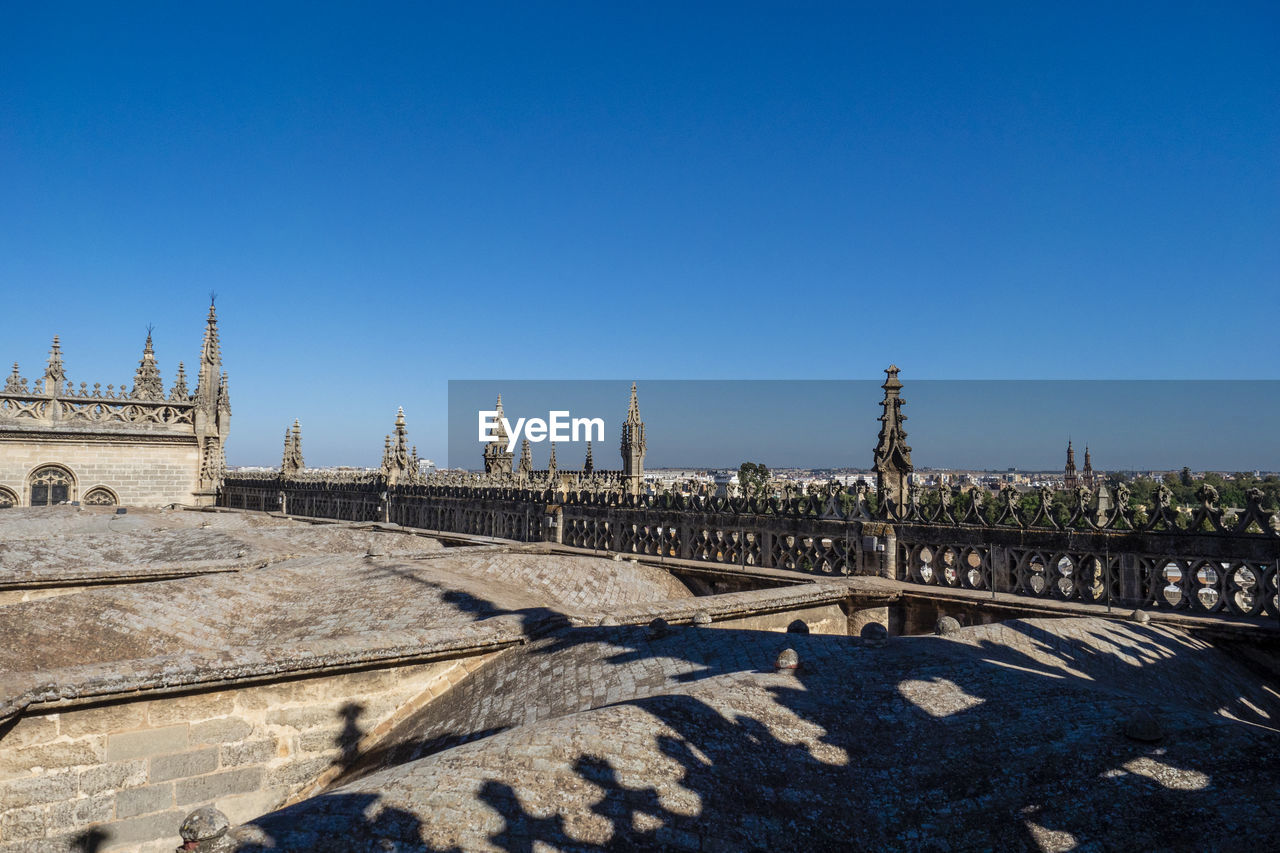 View of temple against clear blue sky