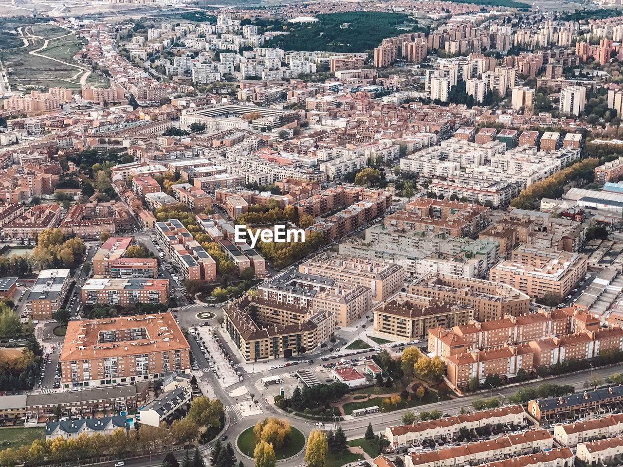 High angle view of buildings in city