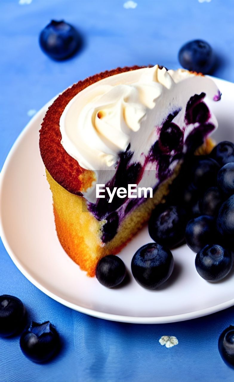 food, food and drink, fruit, plant, berry, sweet food, sweet, dessert, blueberry, healthy eating, plate, blue, dish, produce, breakfast, freshness, meal, cake, cream, dairy, no people, berries, baked, blue background, studio shot, frozen food, vanilla, frozen, ice cream, tart, indoors