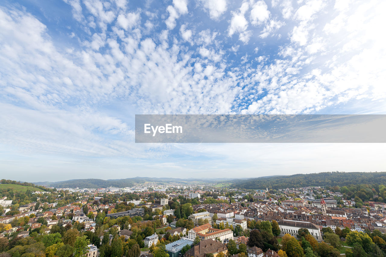 View on the townscape of winterthur switzerland, oldtown and quarters oberwinterthur and seen
