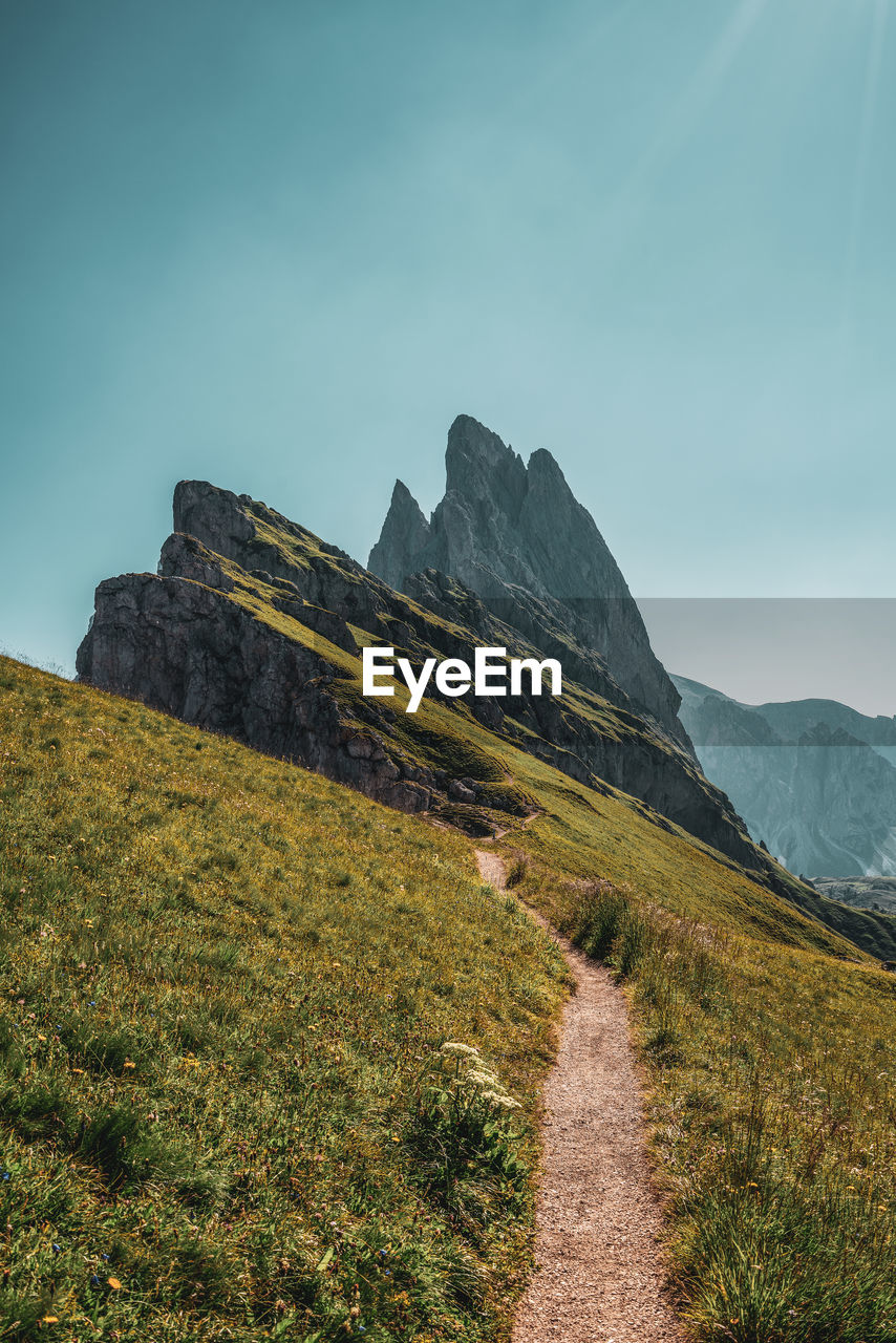 Hiking trails in the dolomites in south tyrol.italy. hiking trails to the top of the seceda.