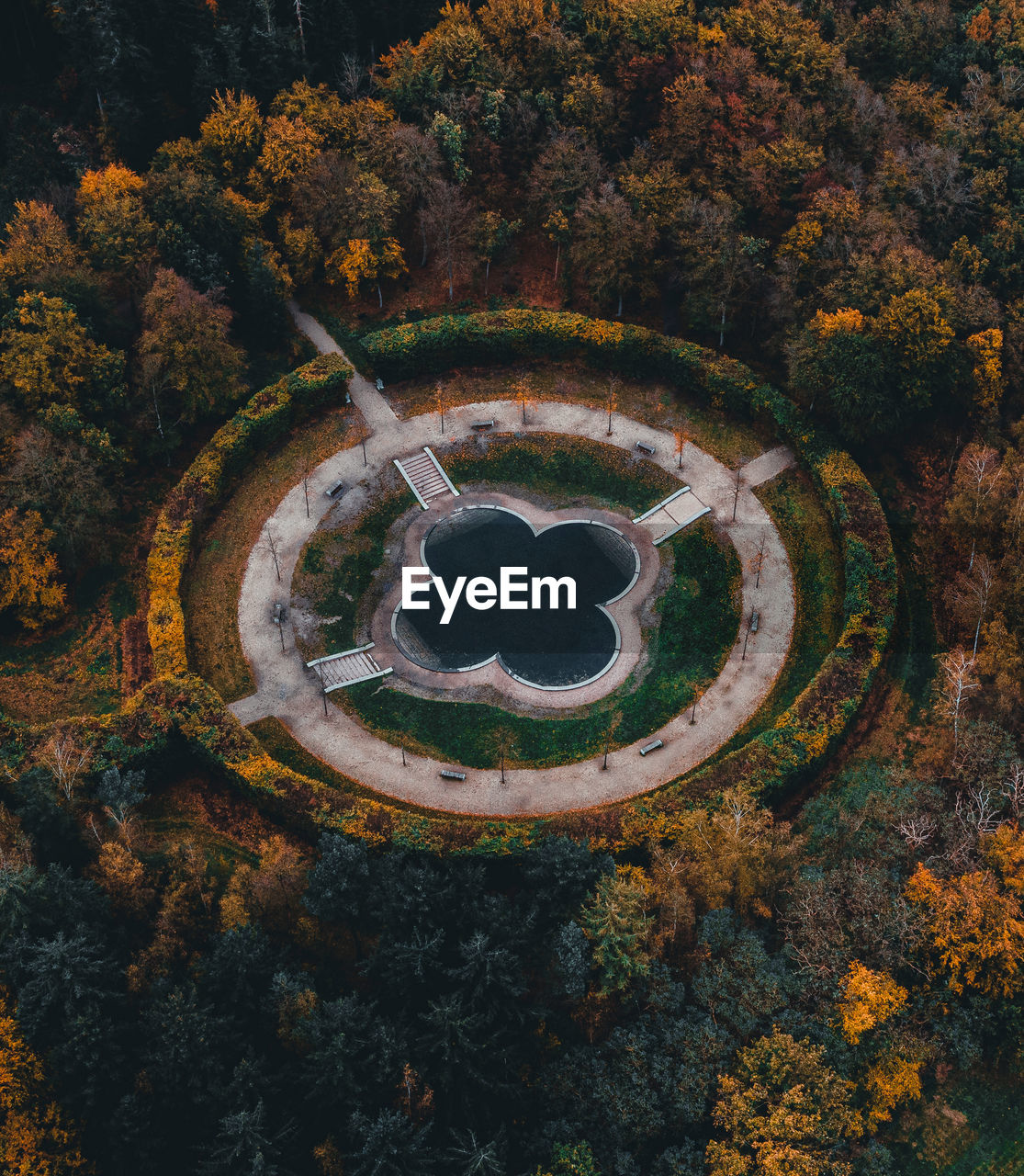 High angle view of trees in park during autumn