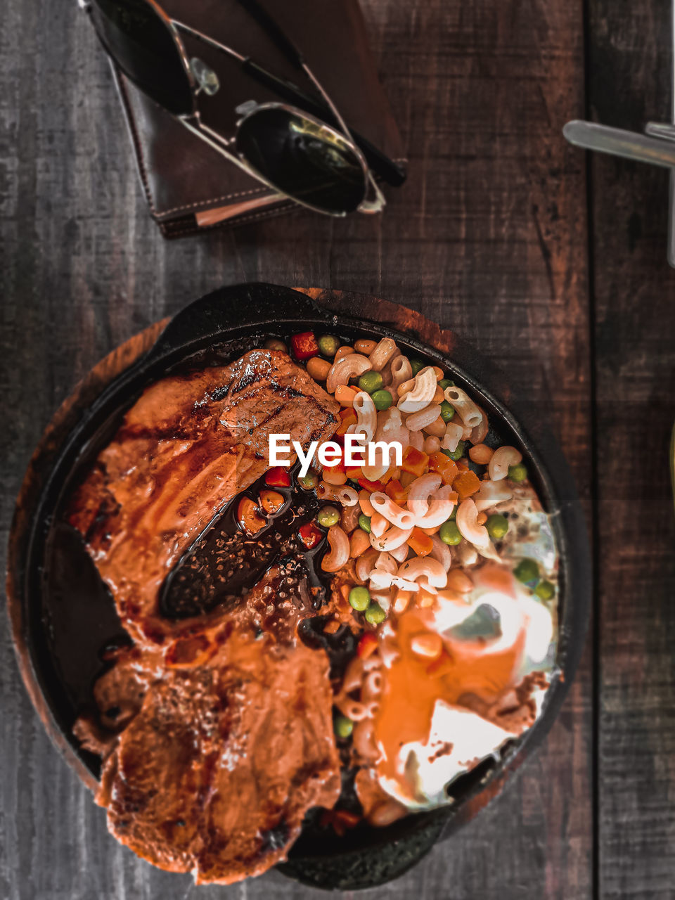 High angle view of meal served on table