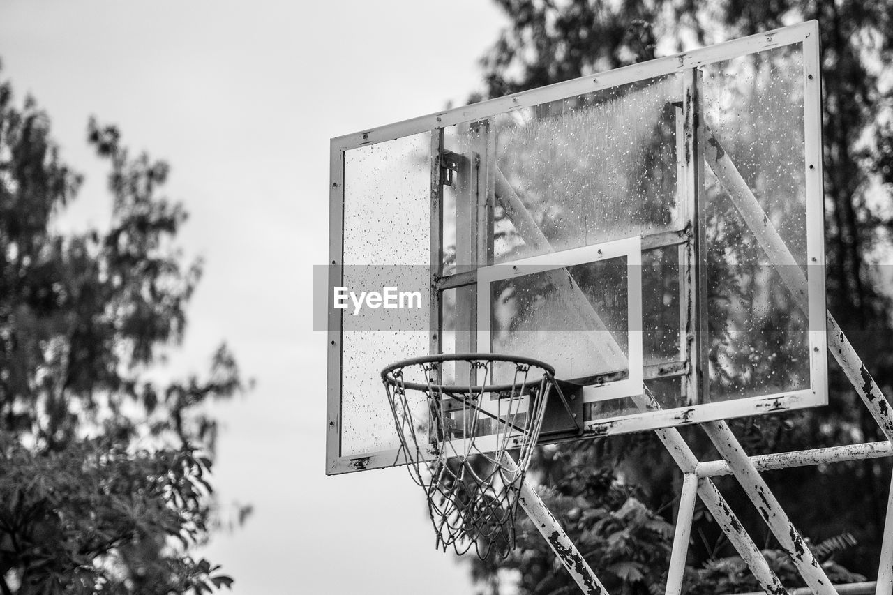 LOW ANGLE VIEW OF BASKETBALL HOOP