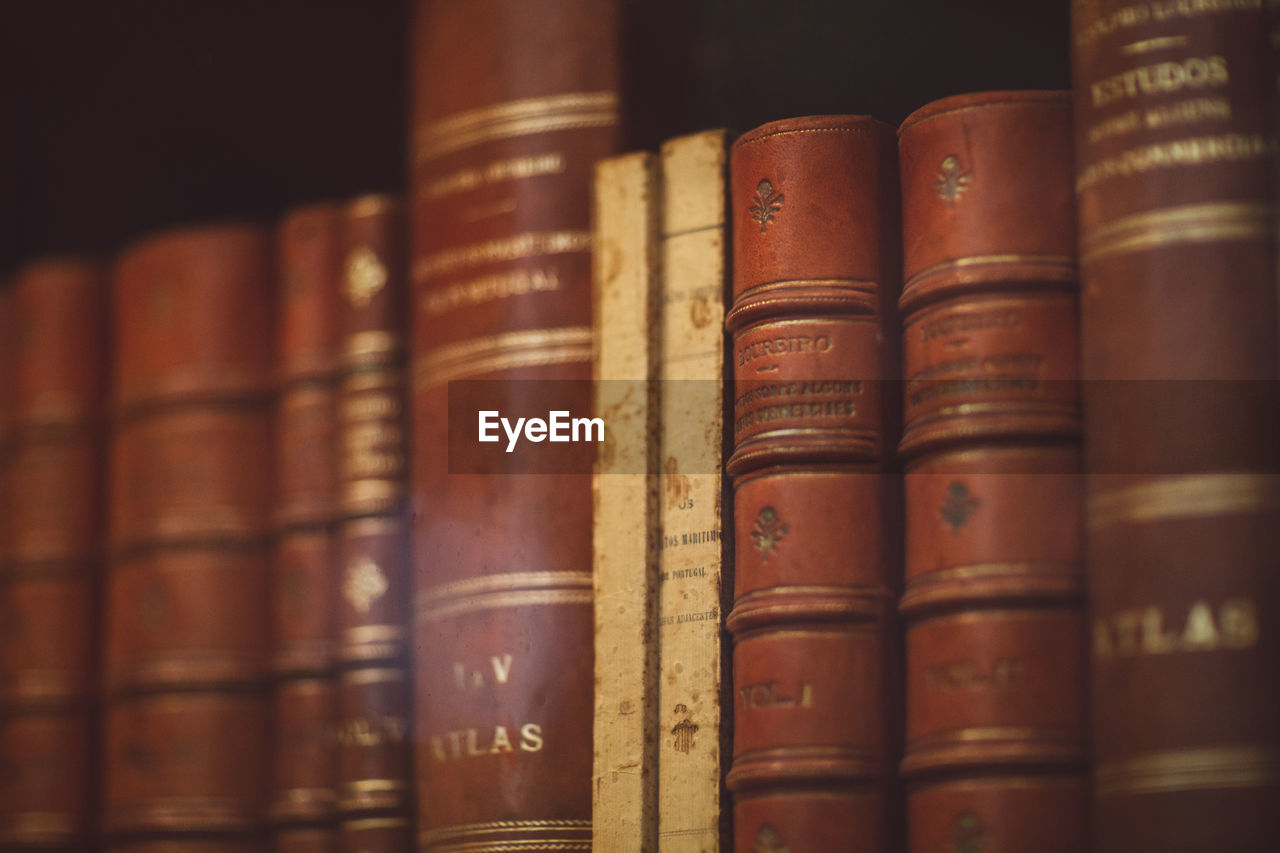 Close-up of books in shelf