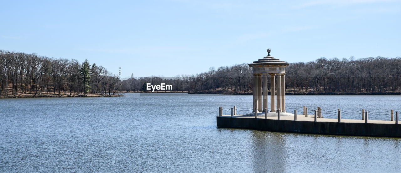 Scenic view of lake against clear sky