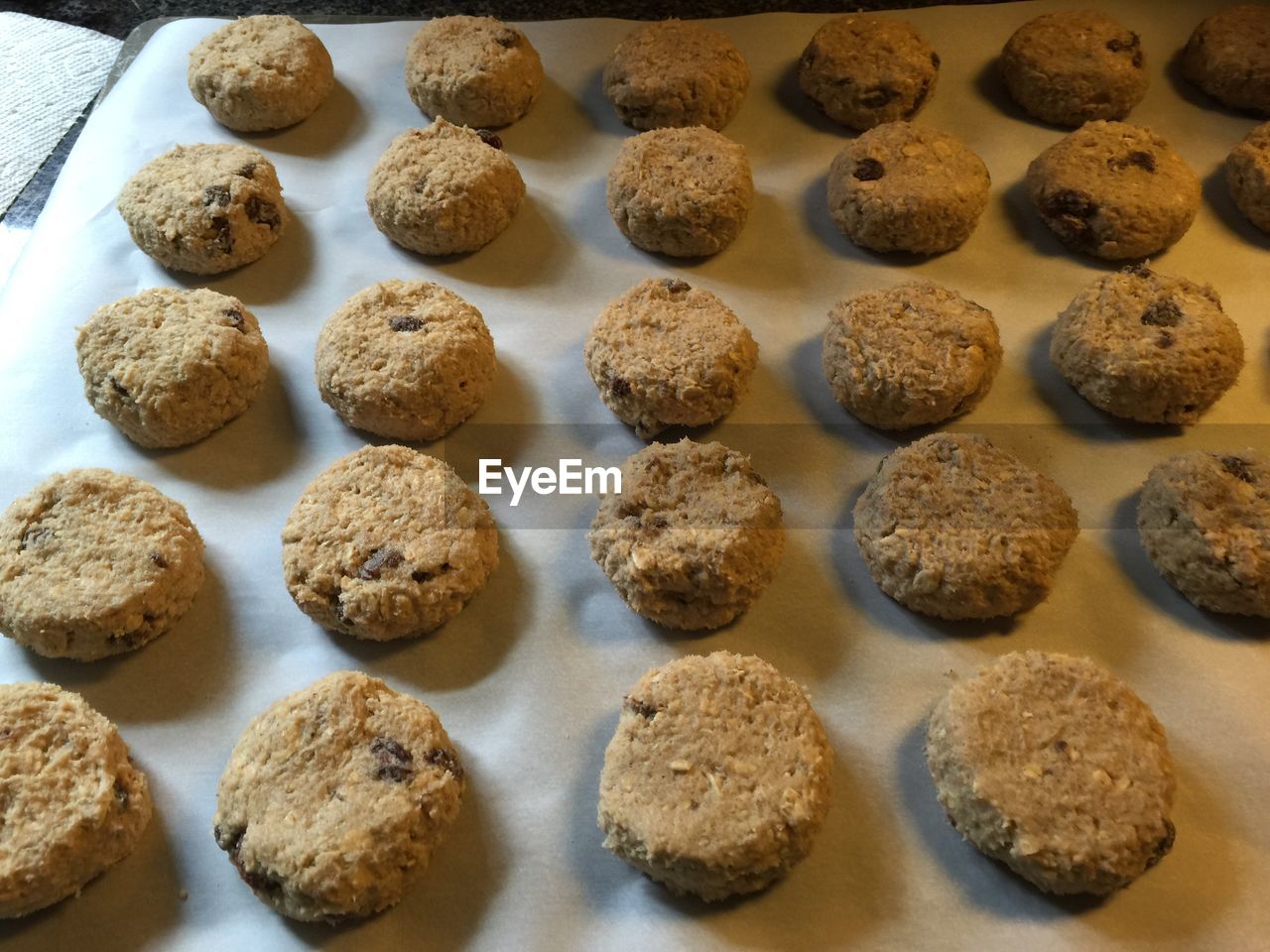 Close-up of cookies on baking sheet