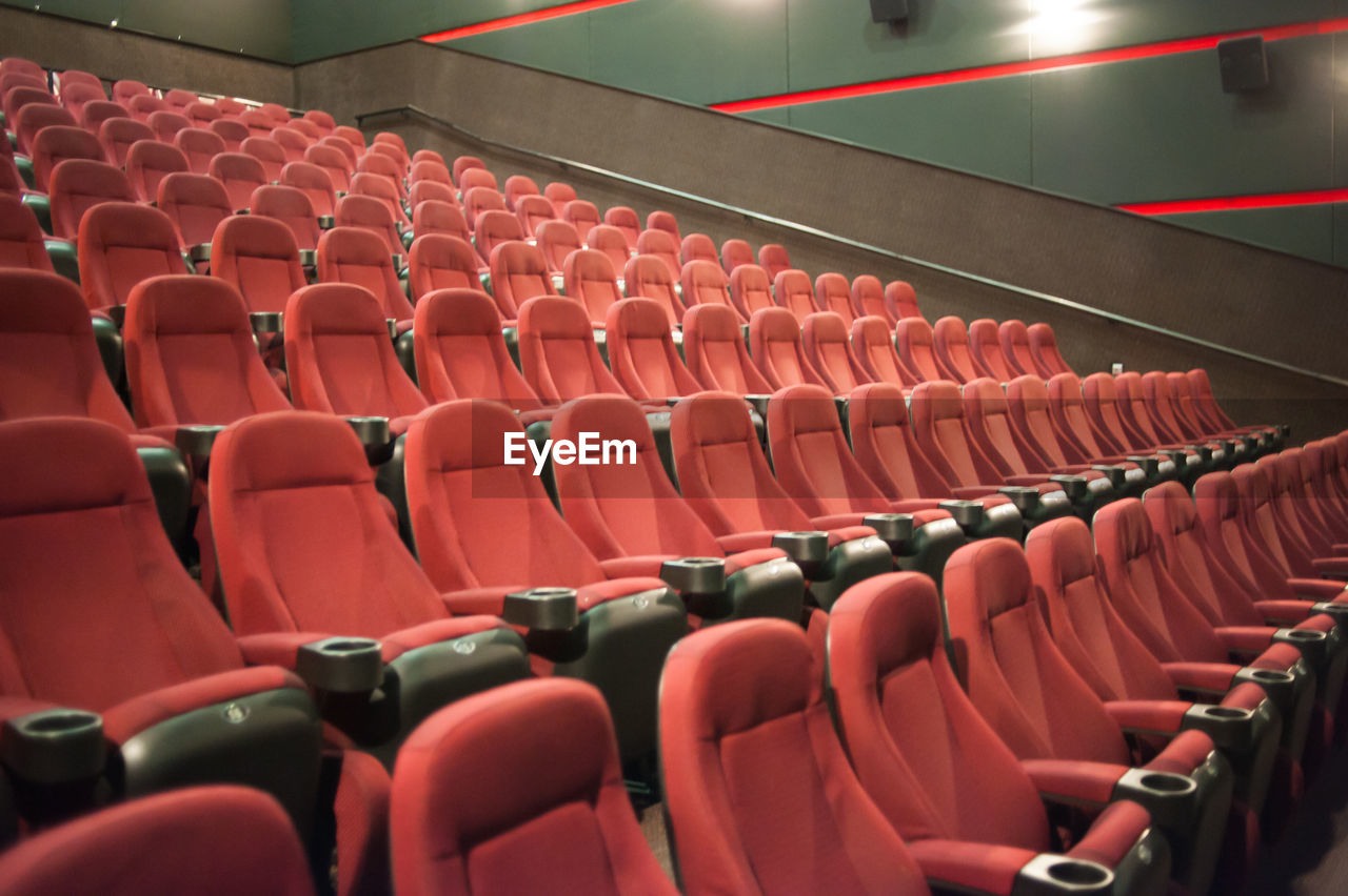 HIGH ANGLE VIEW OF EMPTY CHAIRS AT STADIUM