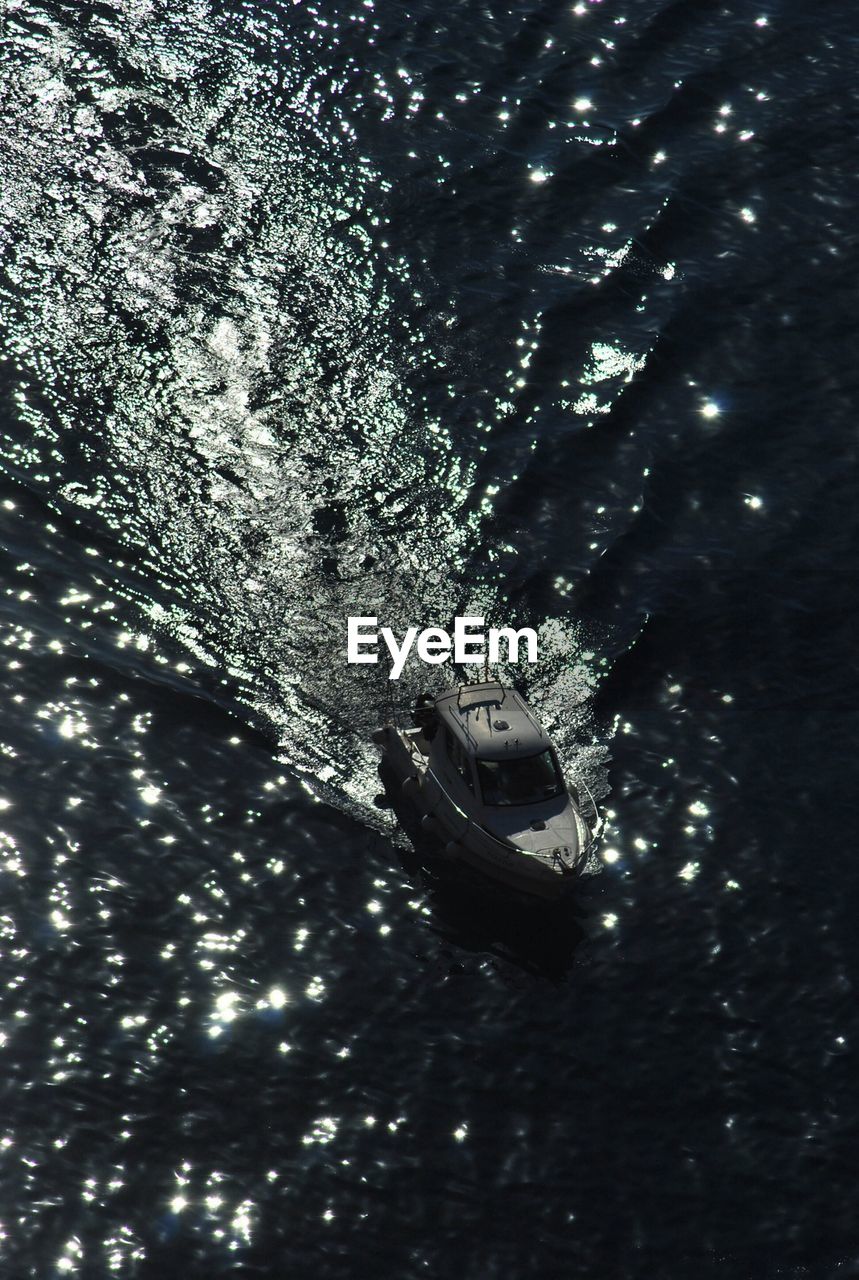 Elevated view of yacht on sea