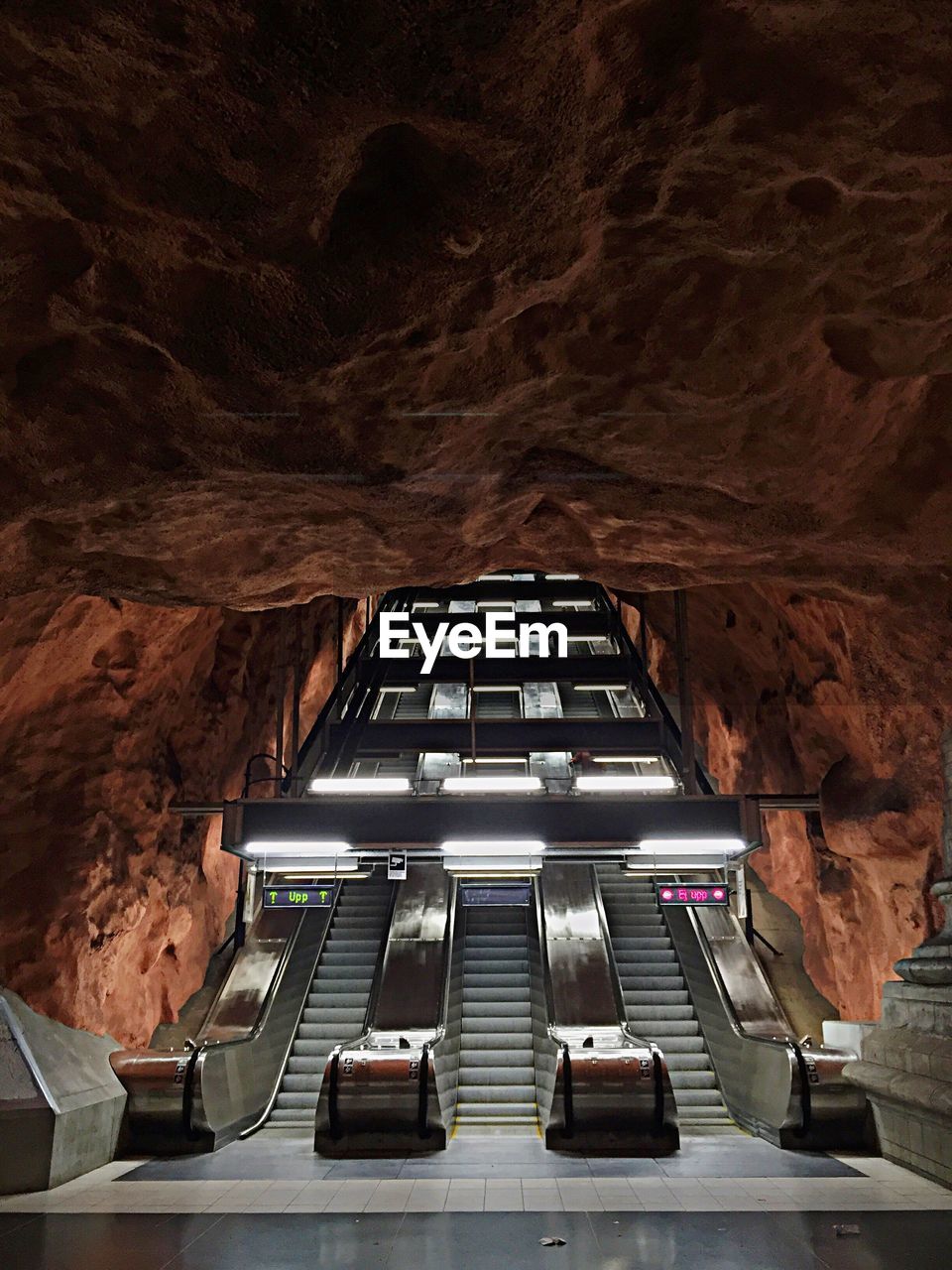 Low angle view of escalator at radhuset metro station