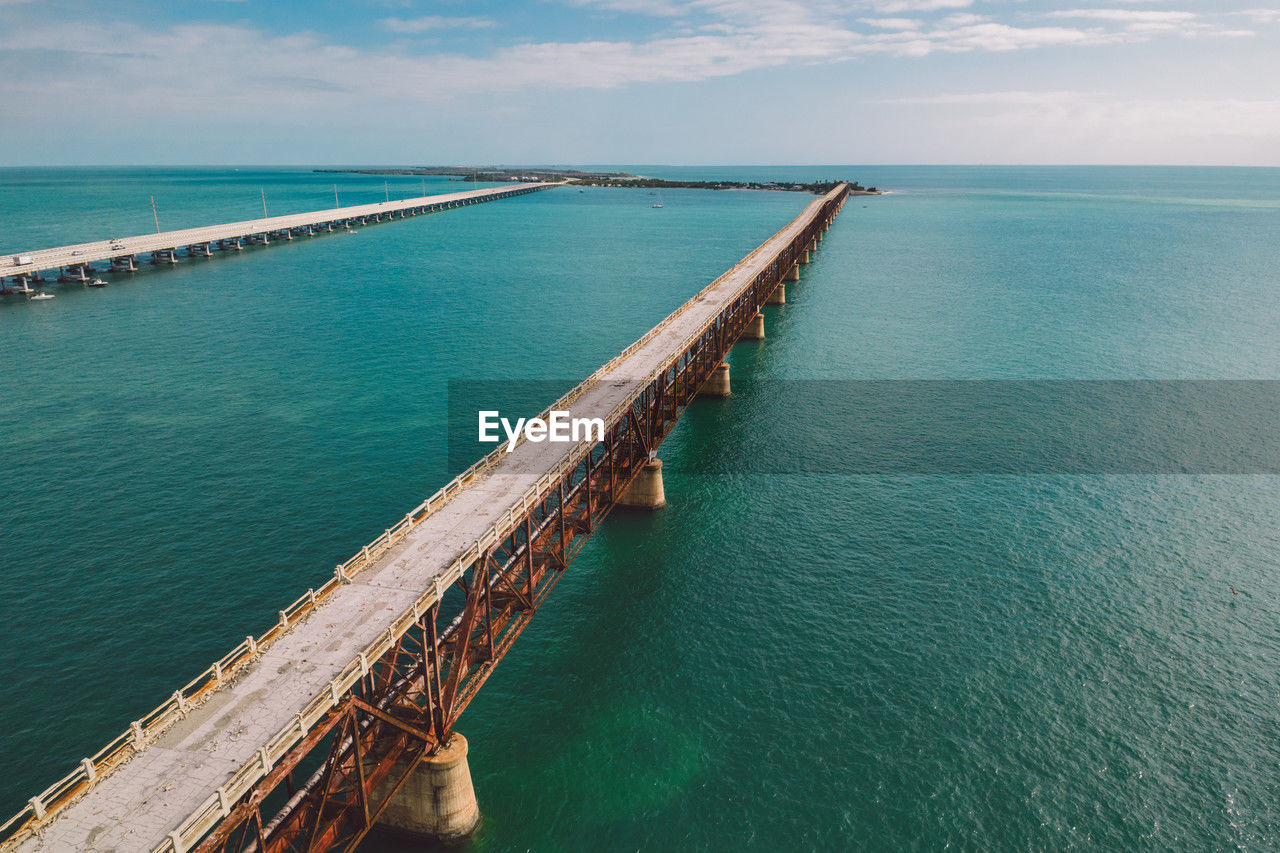 high angle view of pier over sea against sky