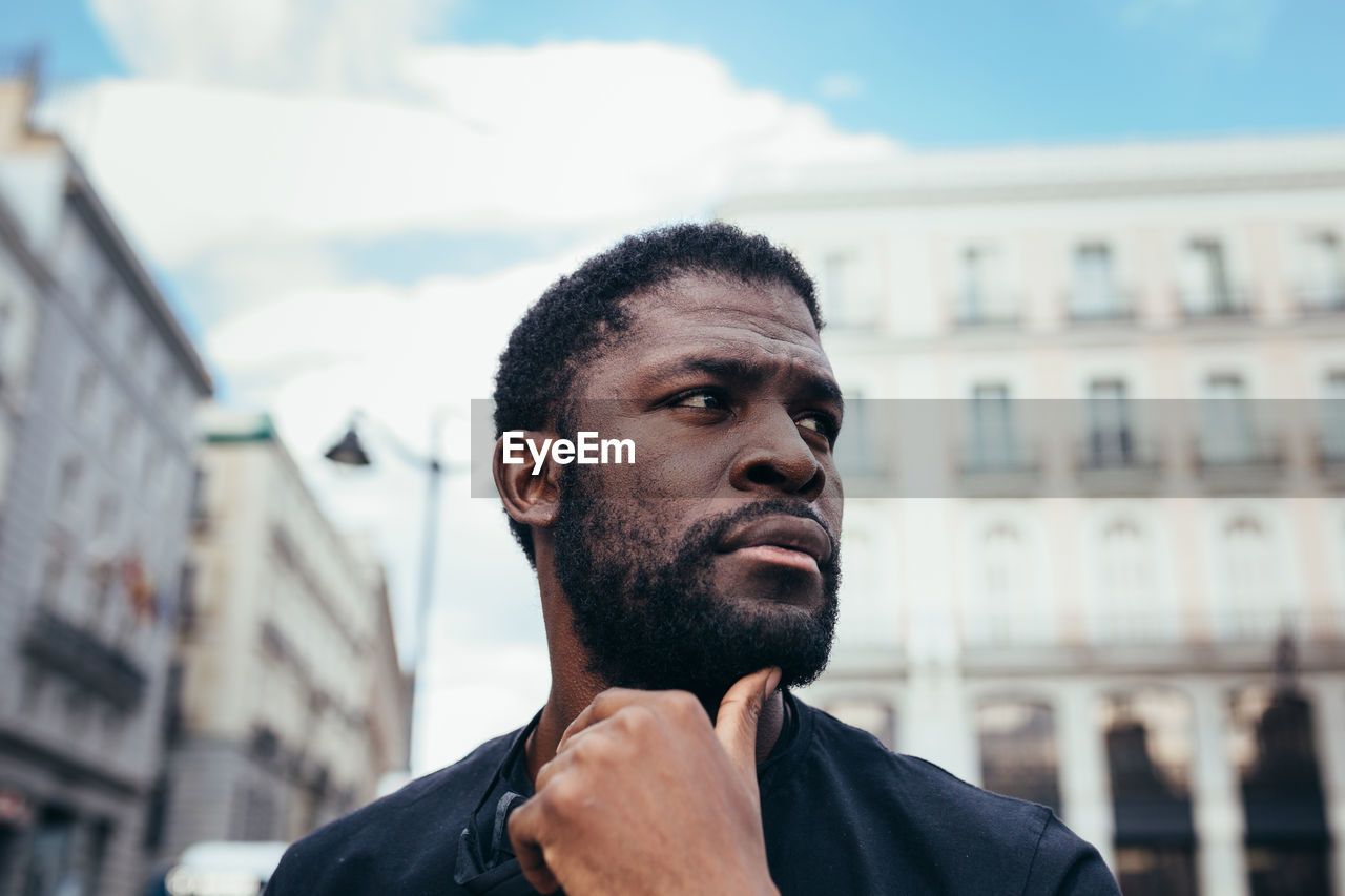 Man crying and protesting at a rally for racial equality against racism. black lives matter.