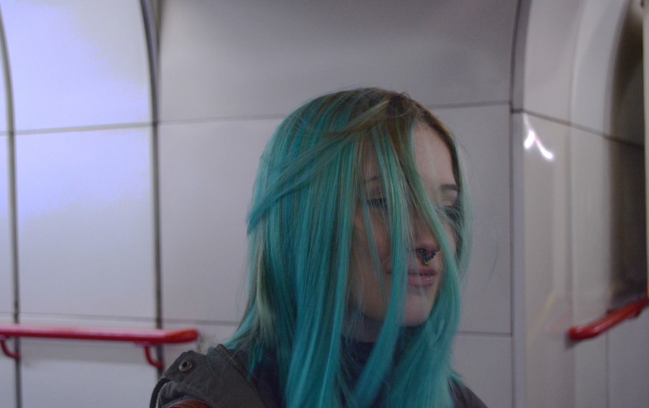 Woman with blue hair