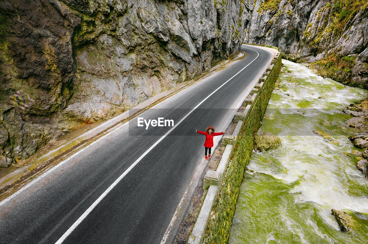 Aerial view of road in mountain canyon