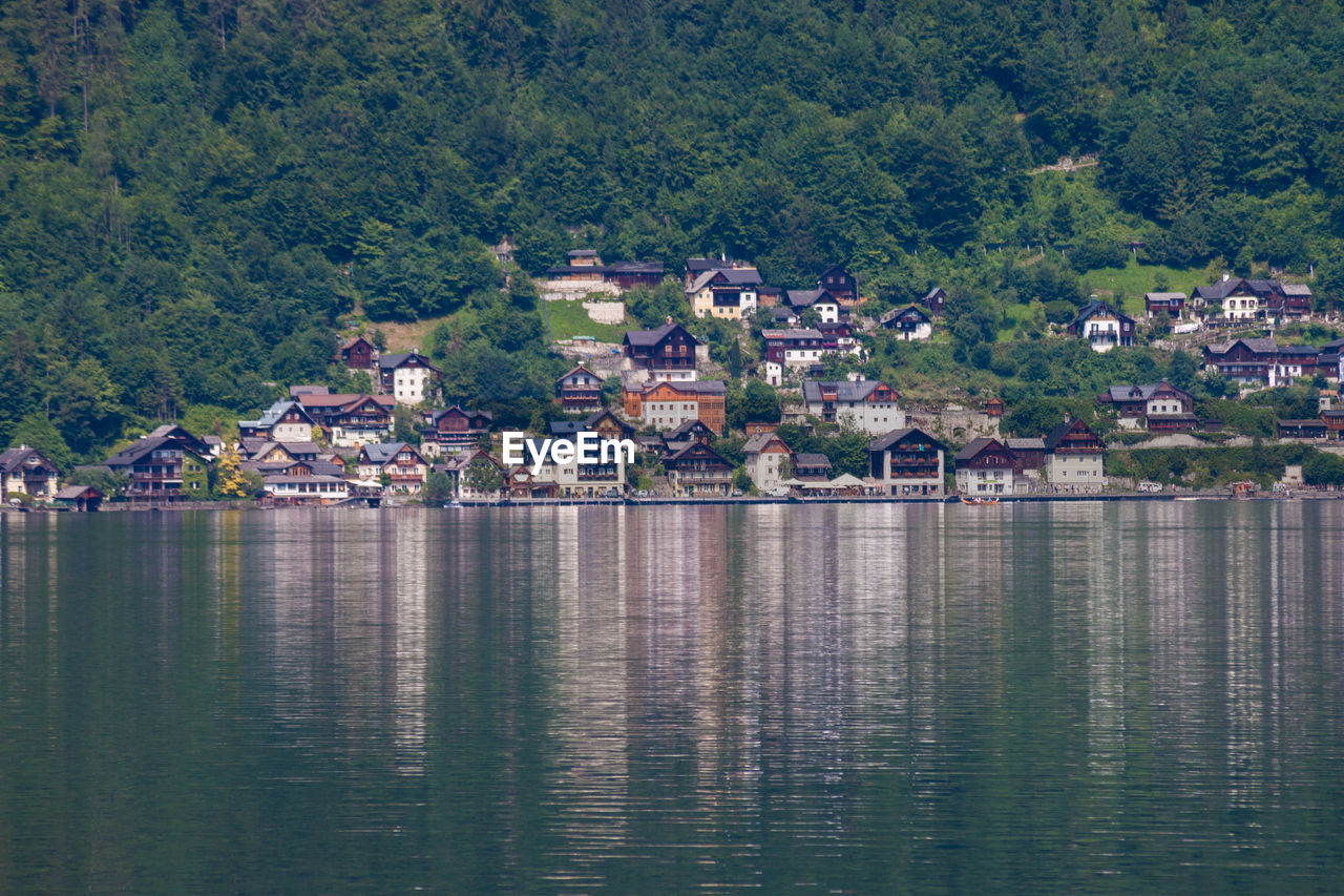 Townscape by lake in city