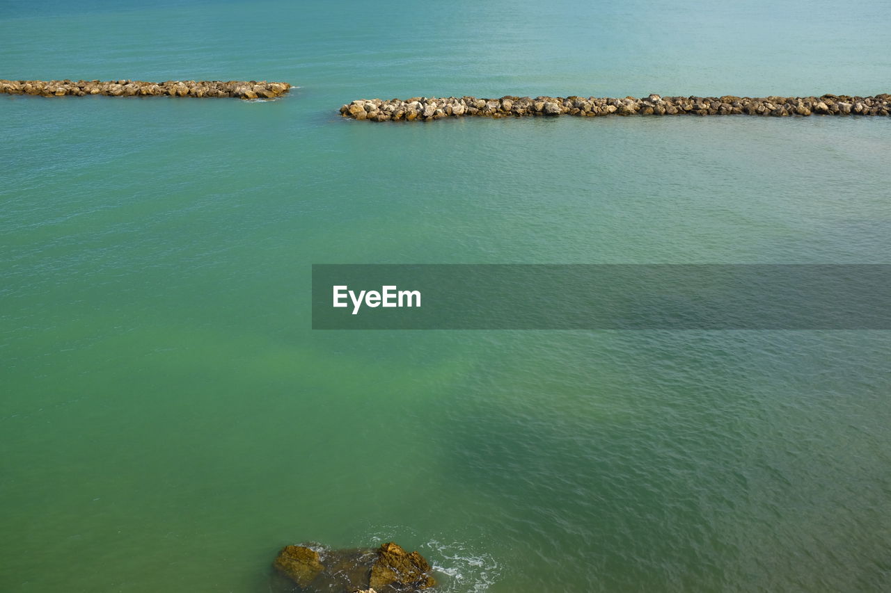 High angle view of calm blue sea