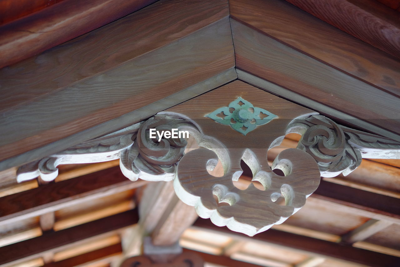 Low angle view of wooden ceiling at daikaku-ji temple