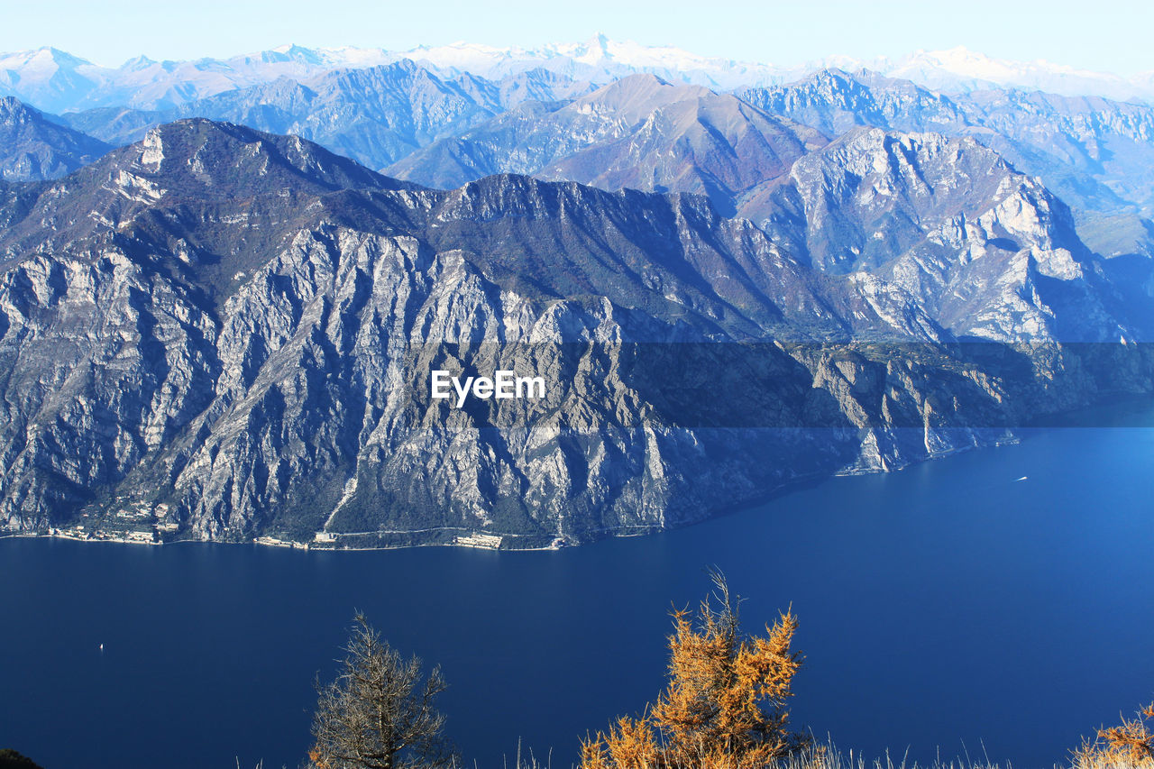 Scenic view of snowcapped mountains and lake against sky