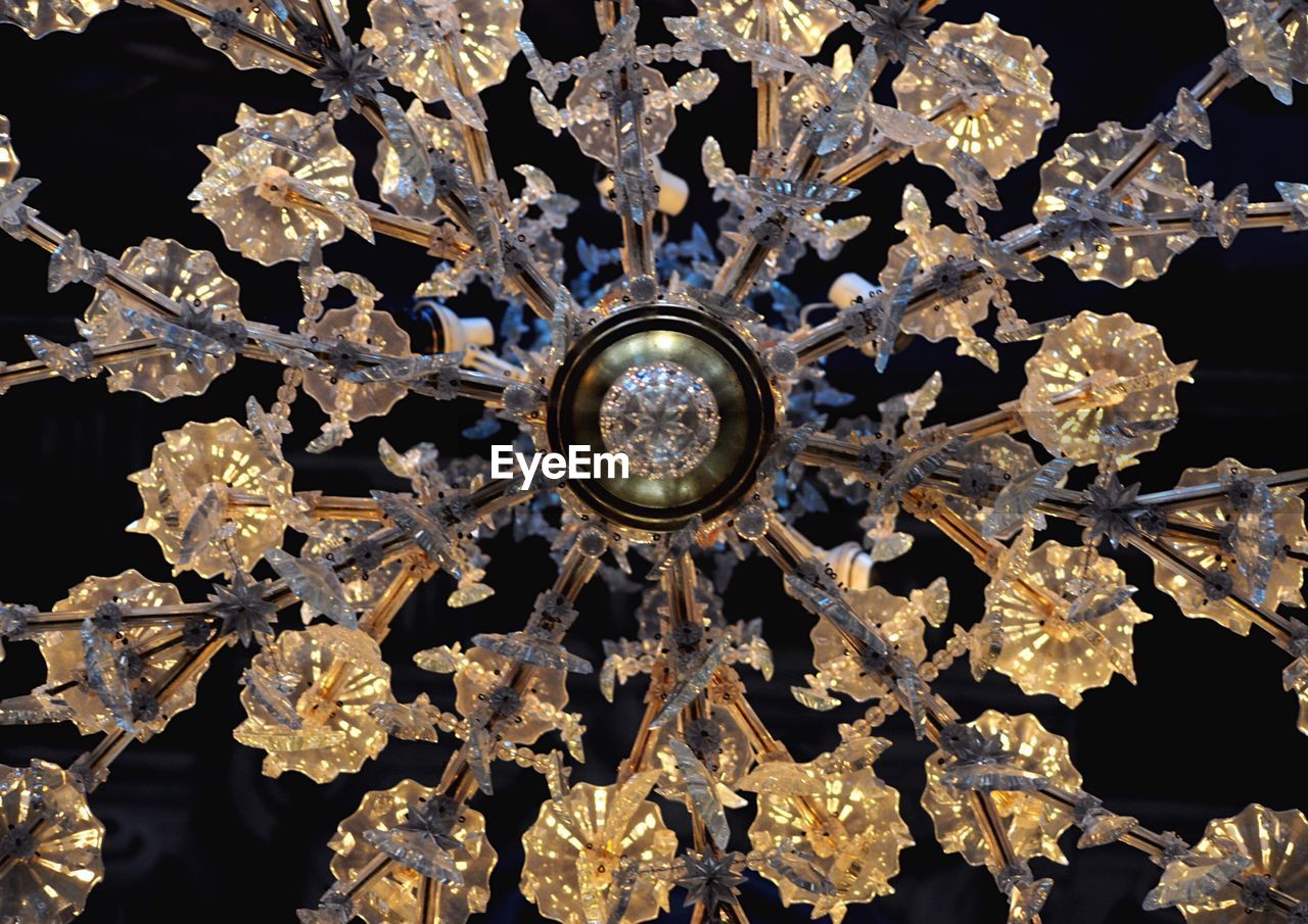 Directly below shot of elegant crystal chandelier