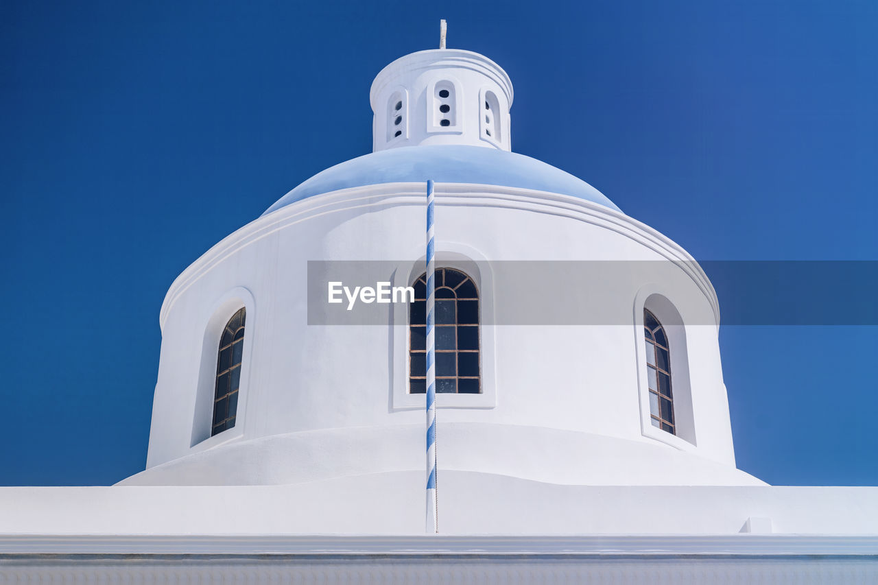 Santorini, greece. blue domed church, greek landmark.