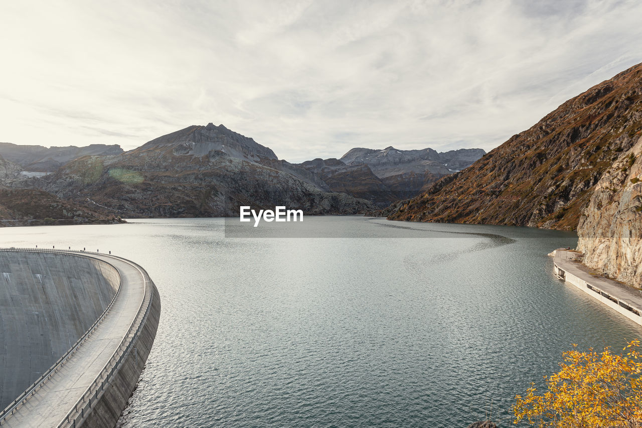 Emosson dam in autumn, valais wallis, switzerland