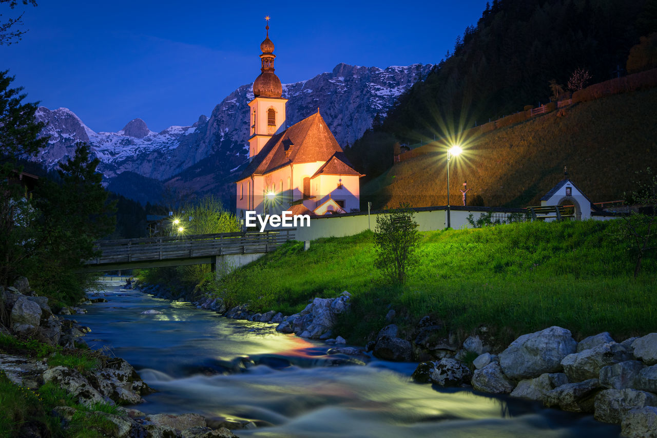 Twilight in the mountain village ramsau