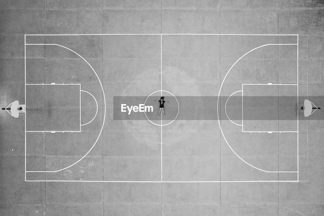 High angle view of basketball court