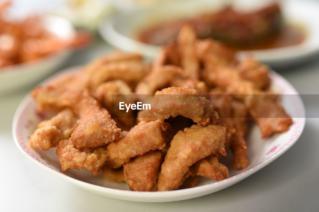 Close-up of food served in plate on table