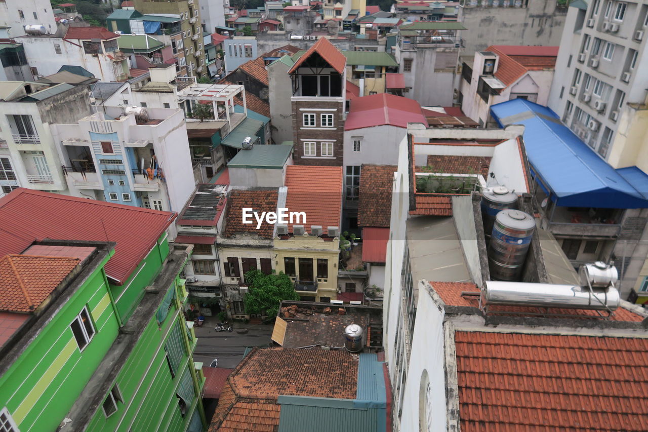 High angle view of buildings in city