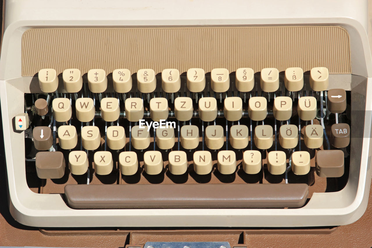 High angle view of typewriter