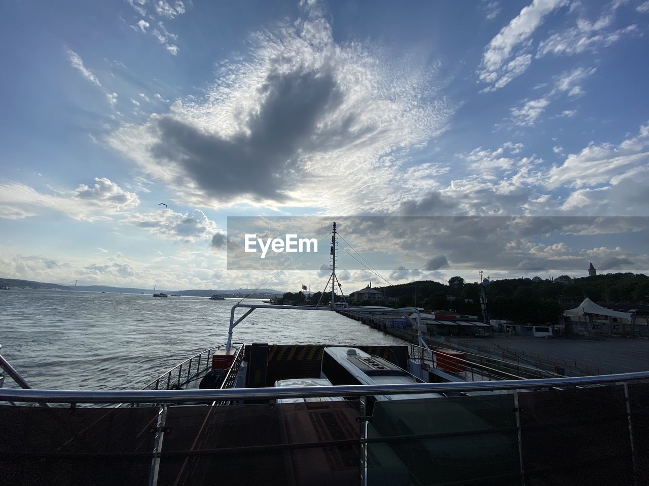SHIP MOORED AT SEA AGAINST SKY